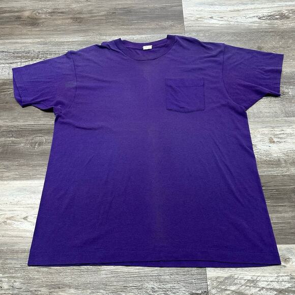 Vintage 80s Fruit of the Loom Golden Blend Purple Mens 2XL Blank Pocket Tee - Picture 1 of 8